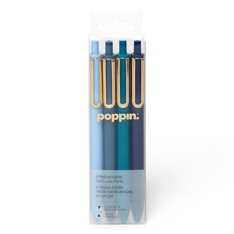 Poppin Luxe Gel Pen, Retractable, Fine 0.7 Mm, Blue Ink, Assorted Barrel Colors, 4/Pack - Image 4